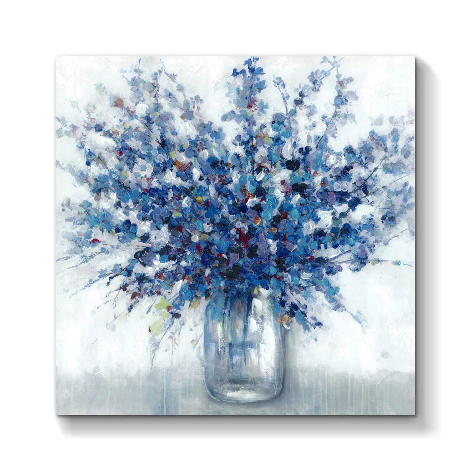Tar Tar Studio Abstract Bouquet Canvas Wall Art: Blue Flowers In Vase Artwork Print Painting For Living Room Office (24''W X 24'