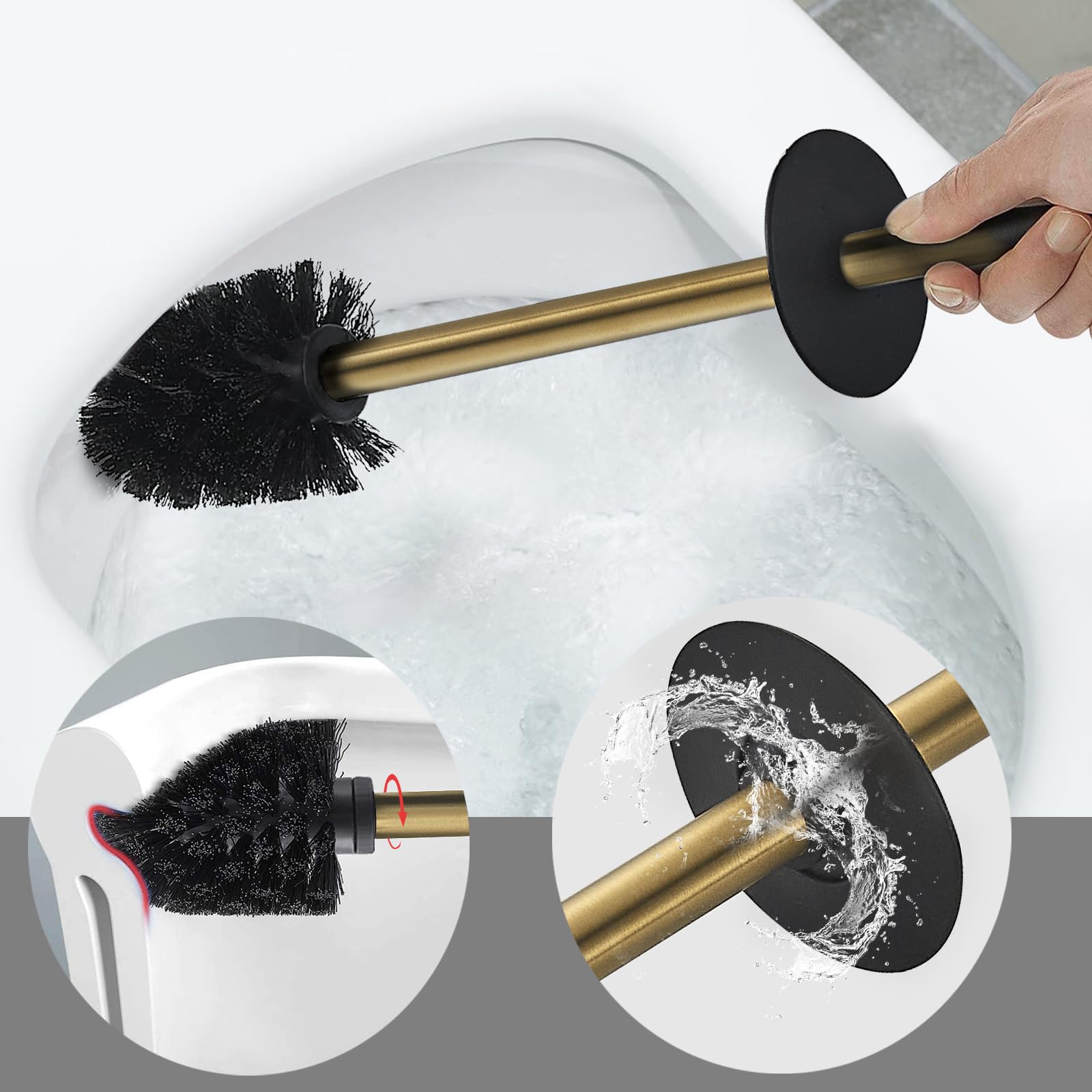 Tinyrow Toilet Brush Holder Wall Mounted Toilet Brushes For Bathroom With Holder Toilet Bowl Brush Square Brushed Gold