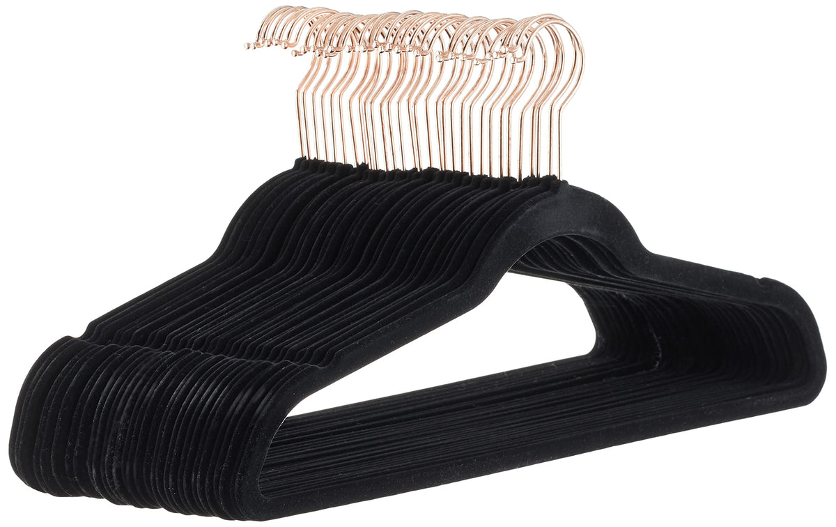 Amazon Basics Slim, Velvet, Non-Slip Suit Clothes Hangers, Black/Rose Gold - Pack Of 30