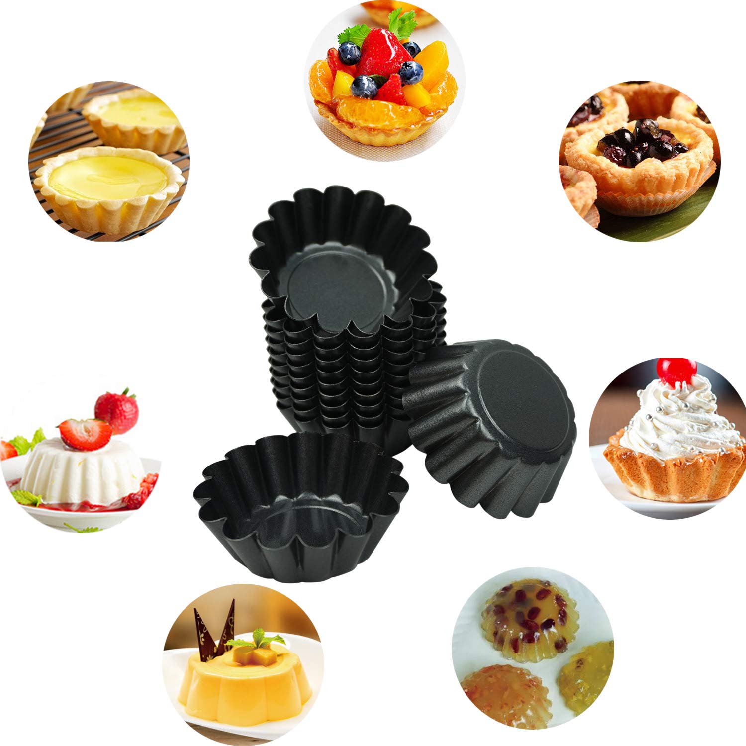 Proshopping 12 Packs Min Egg Tart Pan, Non-Stick Carbon Steel Egg Tart Molds,Tartlet Tins,Mini Pie Mould, Muffin Cupcake Pudding