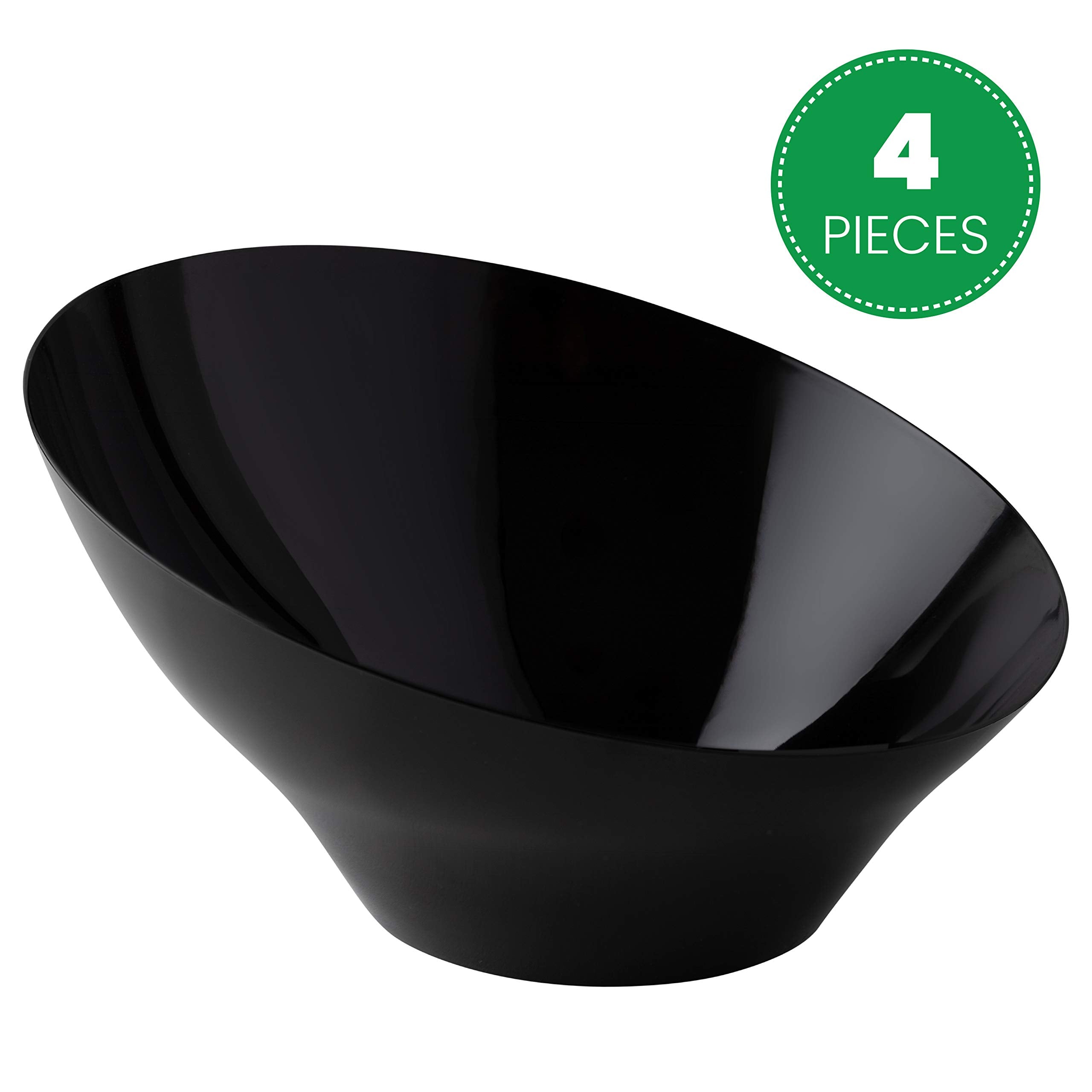 Plasticpro Disposable Angled Plastic Bowls Round Serving Bowls  Party Snack or Salad Bowl  Heavy Duty  Elegant Black  Pack of 4