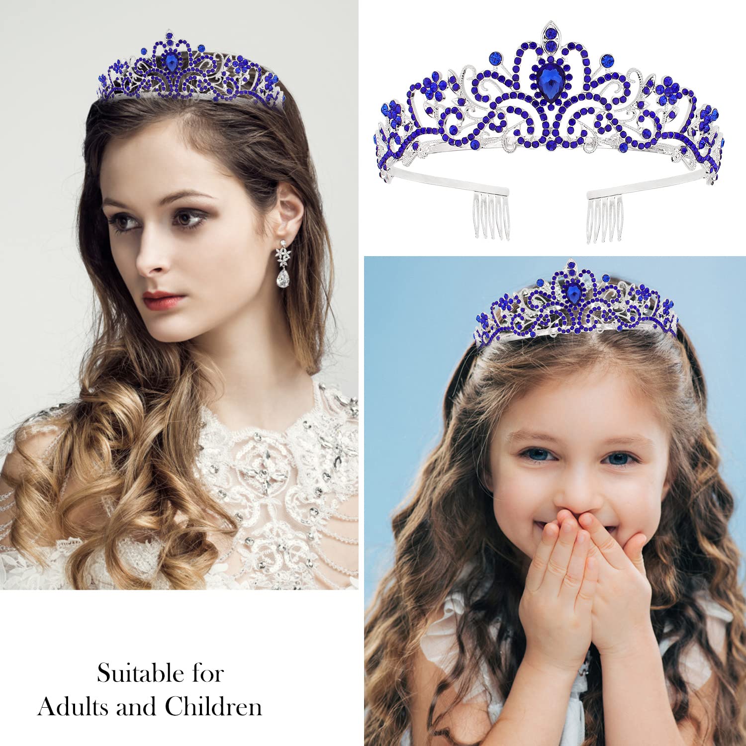 Velscrun Happy Birthday Queen Blue Silver Tiara Crowns For Women, Birthday Sash, Birthday Party Favors Supplies Birthday Gift Fo