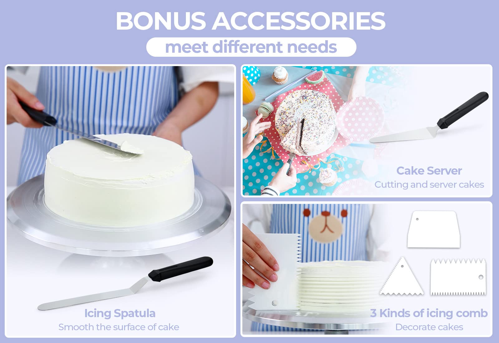 Cake Turntable, Ohuhu Aluminium 12'' Cake Decorating Kit Supplies Rotating Stand Revolving Spinner With 2 Icing Spatula 3 Comb S