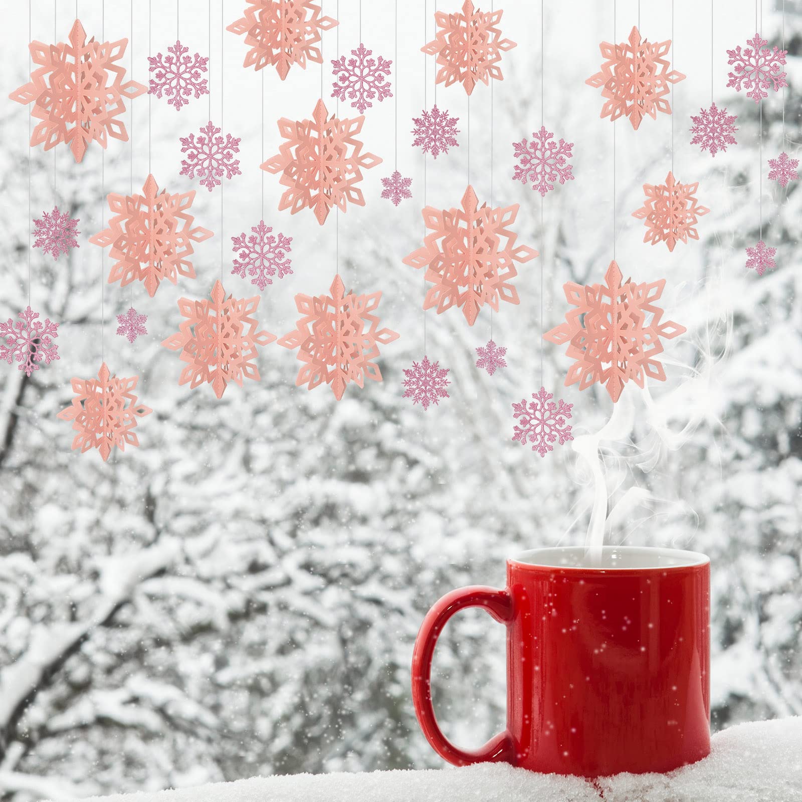 Outus 42 Pcs Winter Christmas Party Decorations 3D Snowflake Hanging Decoration Set 3D Hanging Snowflake Decor Pendant for Chris