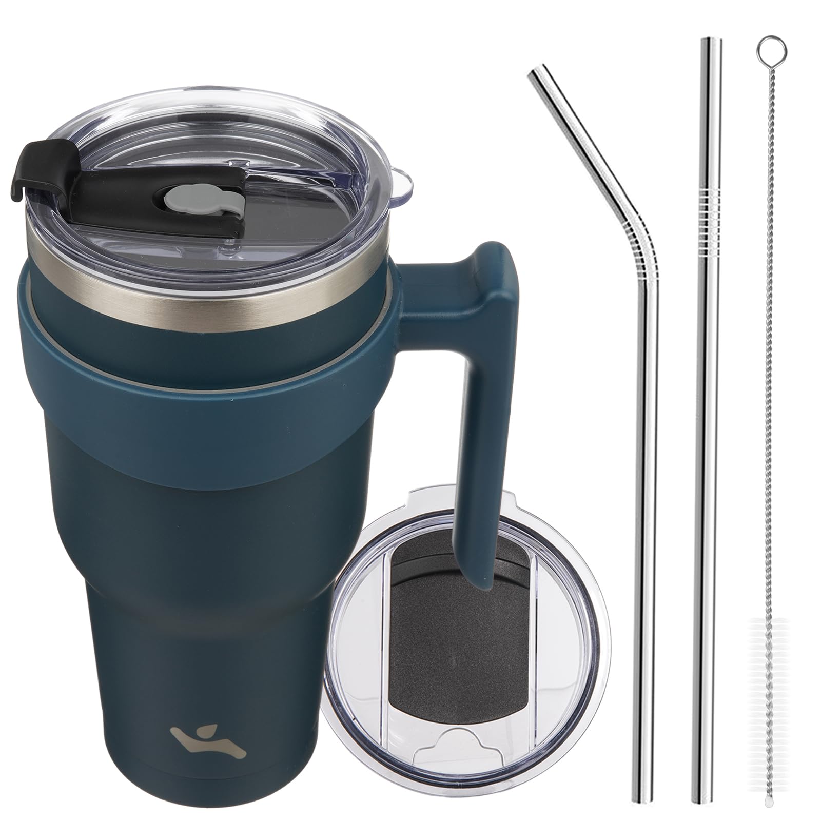Konokyo 40 oz Tumbler with Handle and 2 Straw 2 Lid, Insulated Water Bottle Stainless Steel Vacuum Cup Reusable Travel Mug, Navy