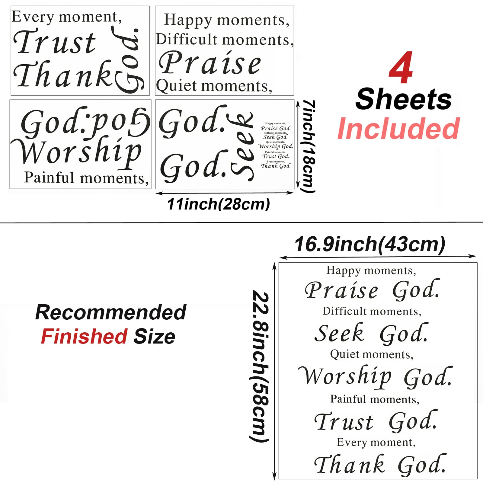 Maydahui Scripture Wall Stickers Bible Verse Wall Decals (17X23 Inch) Happy Moments Praise God Difficult Moments Seek God Sticke