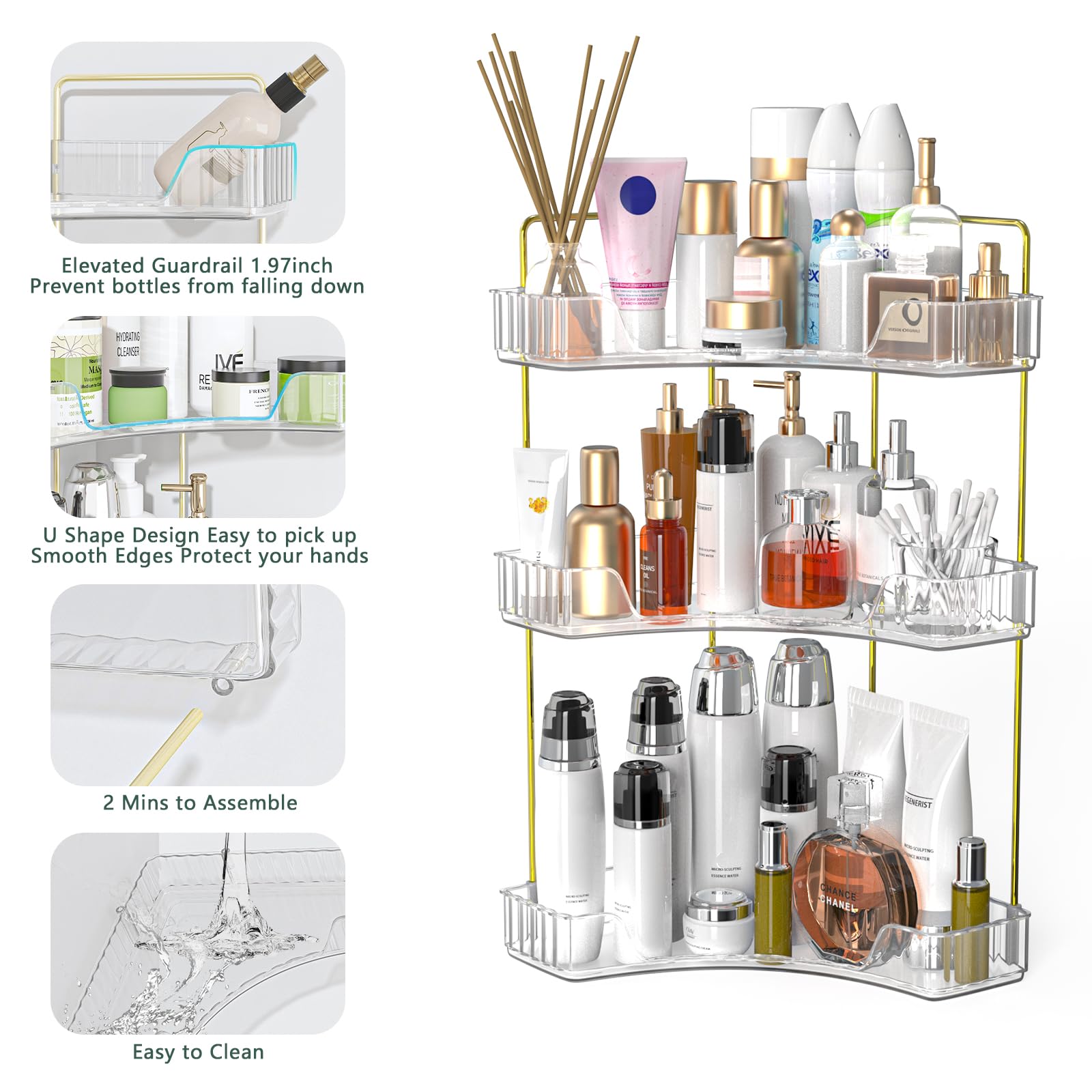 Webetop Corner Bathroom Counter Organizer 3 Tier Bathroom Countertop Organizers Shelf Makeup Organizer For Vanity Perfume Tray F