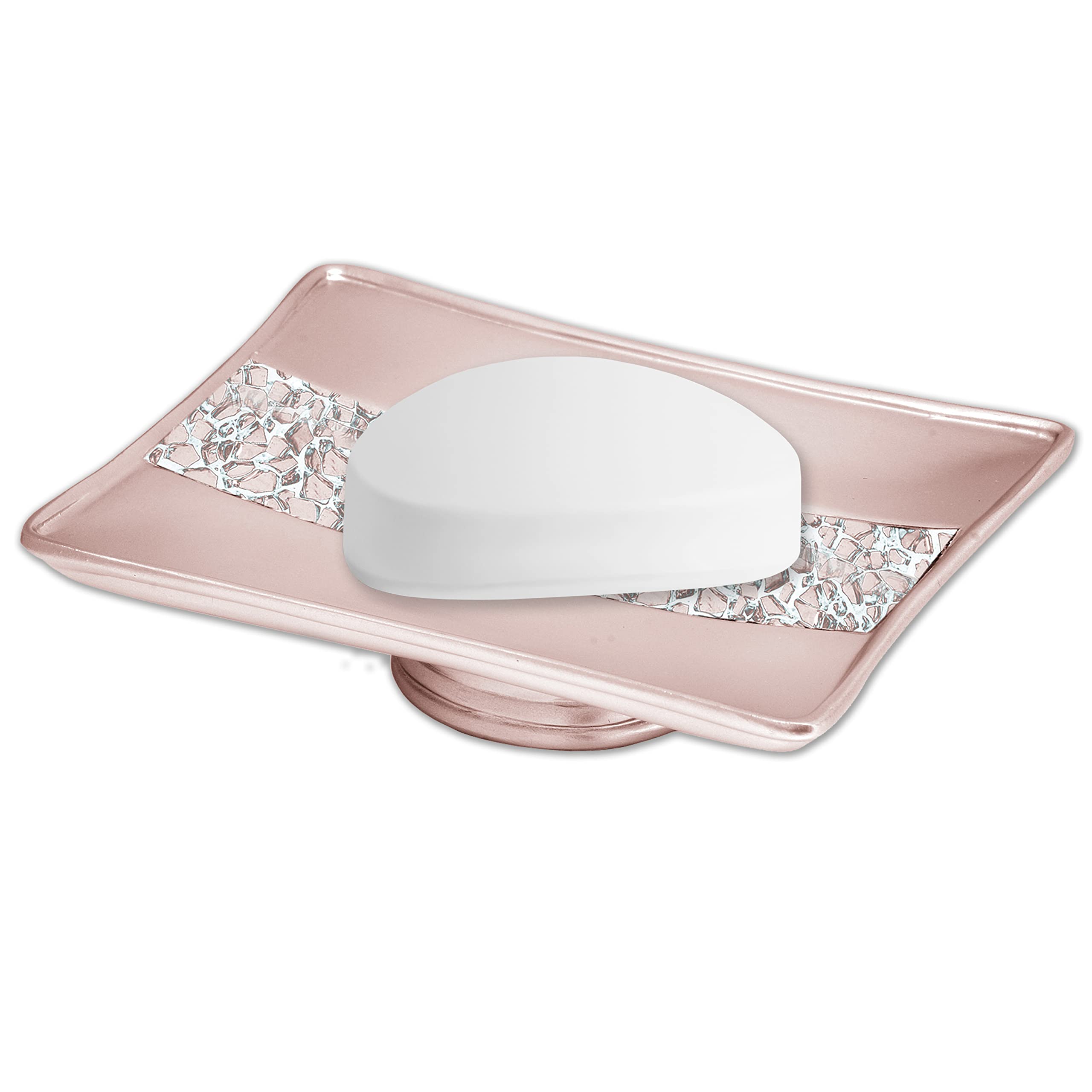 Zahari Home Sinatra Soap Dish Unique Design Stylish Bling Glass Mosaic D  Cor Soap Bar Holder, Blush