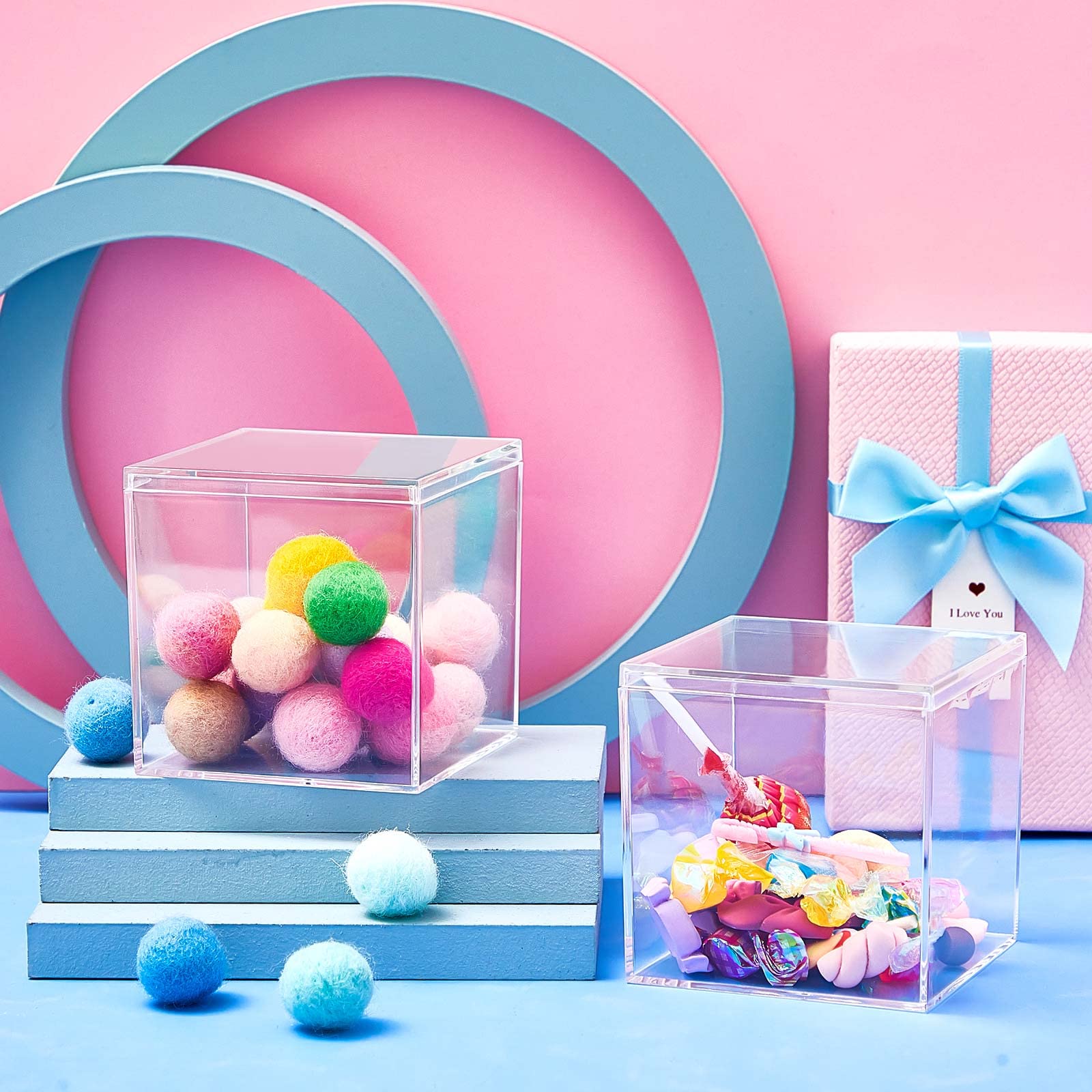 Blulu 8 Pieces Clear Acrylic Plastic Jewelry Box Mini Storage Box Mini Cube Containers with Lids for Candy and Tiny Jewelry(3.3