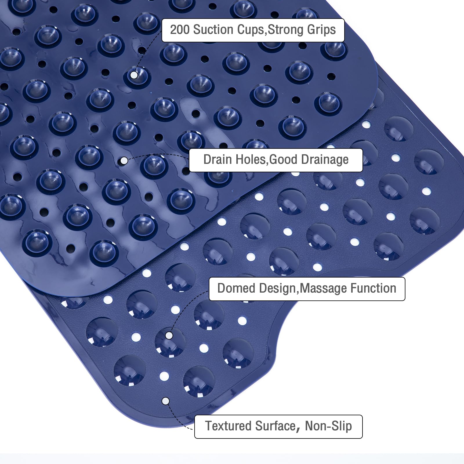 Naoloture Extra Long Bathtub Mat Non Slip, Navy Blue Soft Bath Mat For Tub 40 X 16 Inch Full Size, Bath Tub Shower Mats For Bath