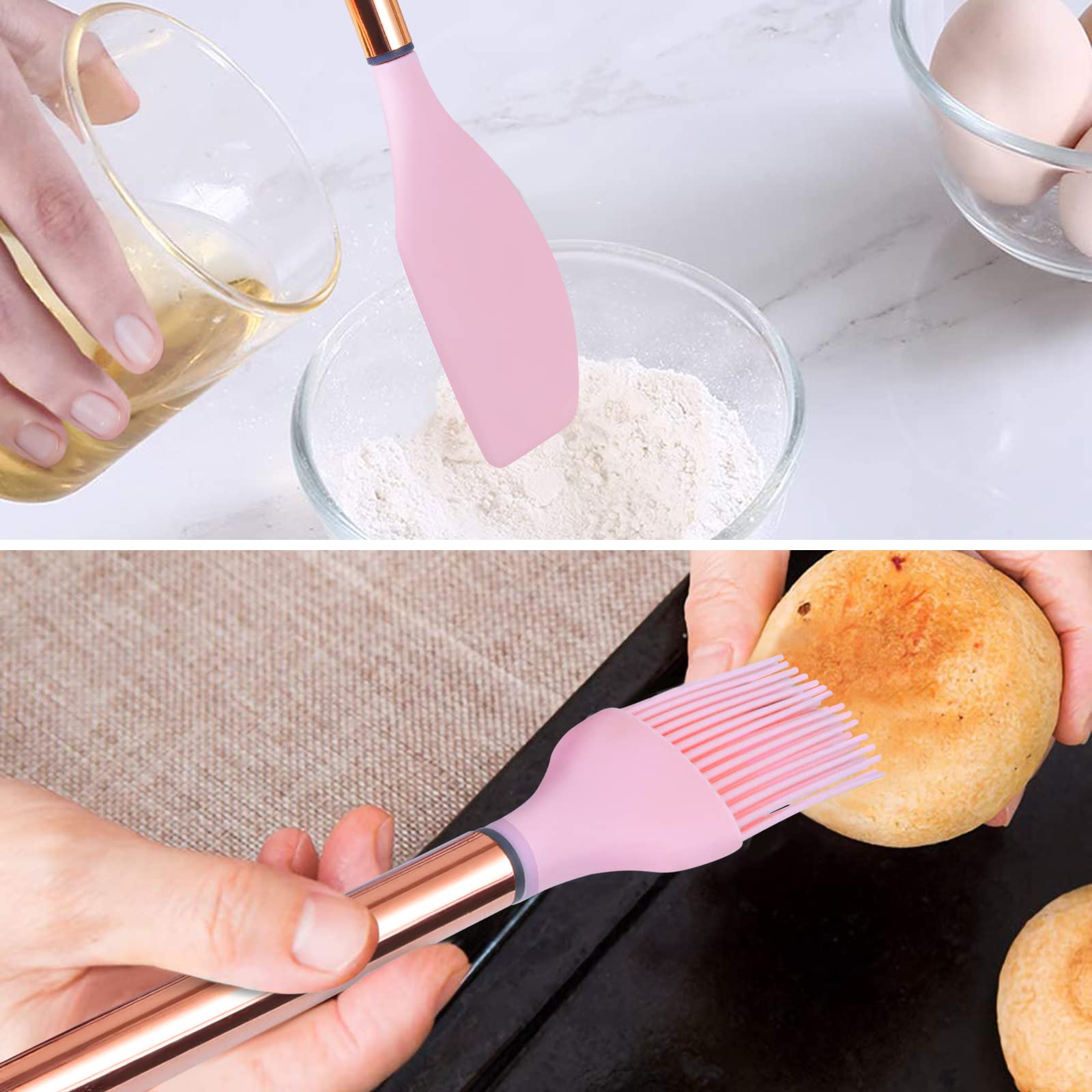 Arquiel Pink Kitchen Utensil Set With Holder, 22 Pcs Silicone Cooking Utensils Set For Nonstick Cookware, Heat Resistance Spatul