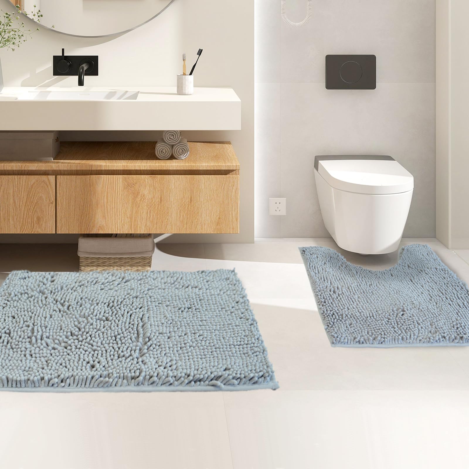 Flotstiga Bathroom Rugs Sets 2 Piece,Super Absorbent Soft,Thick,Machine Washable Chenille Bathroom Mat,Non Slip Toilet Floor Rug