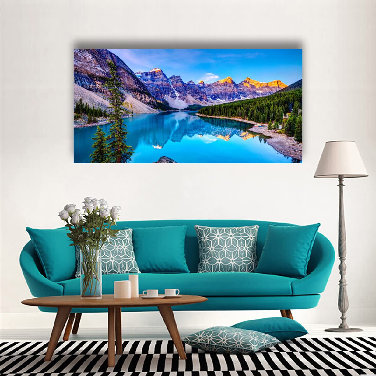 Wall Art Lake Mountain Landscape Picture Print Canvas Wall Art Modern Giclee Artwork Home Decor Stretched and Framed Ready to Hang 2cm Thick Frame  Waterproof Artwork