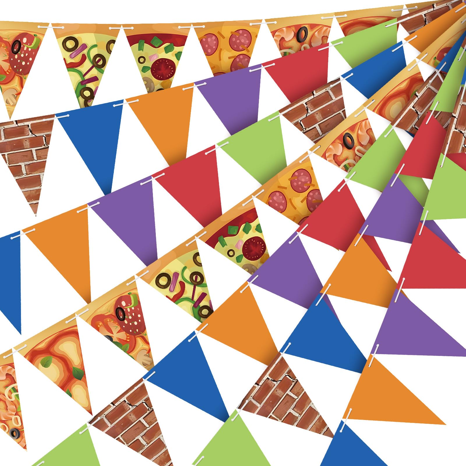 FuWeave 5 Pcs Turtle Party Banners Pizza Birthday Party Decorations Paper Banner Garland Pizza Pennant Flags Green Triangular Fl