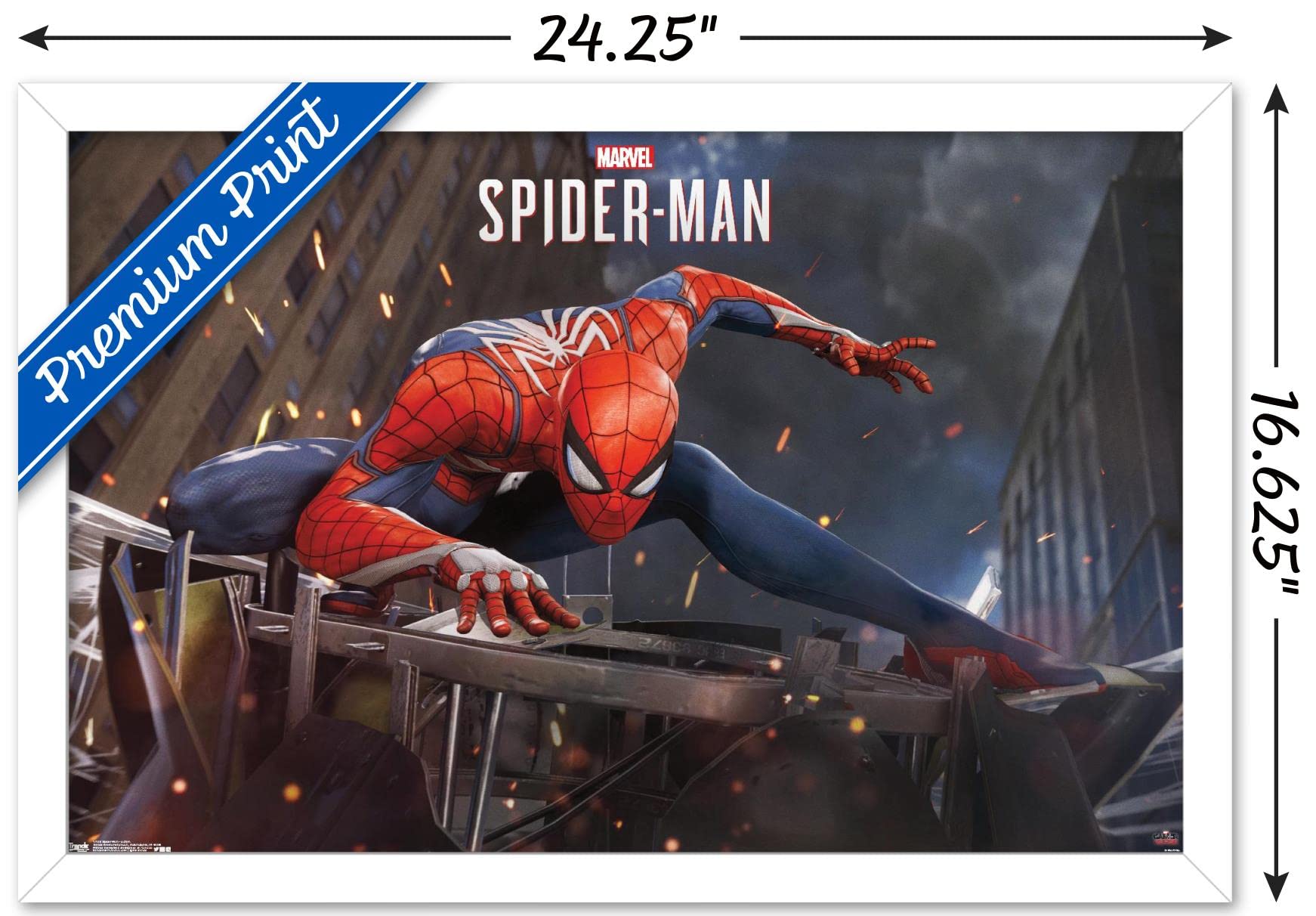 Trends International Marvel Comics - Spider-Man - Action Wall Poster, 14.725'' X 22.375'', White Framed Version