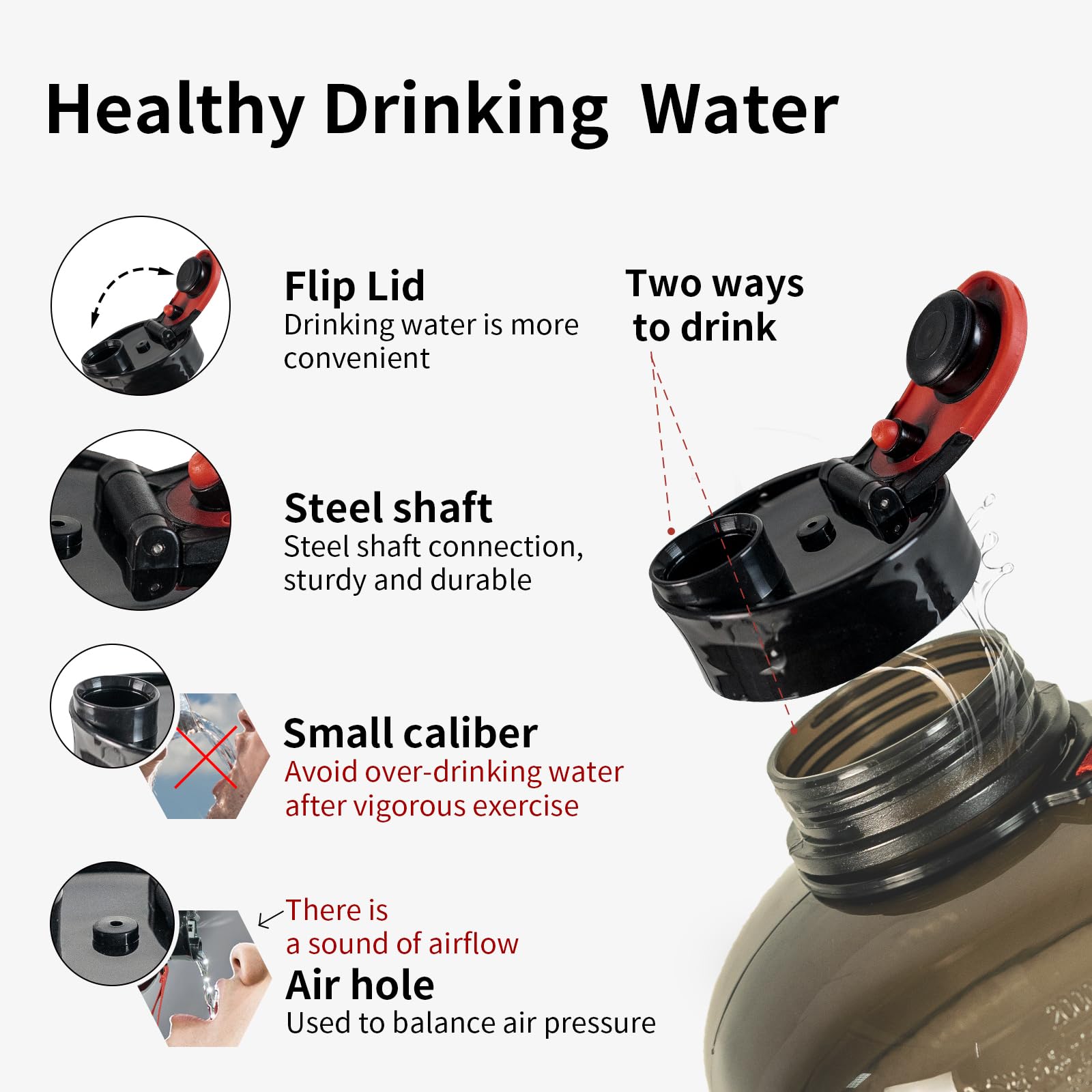 TOOFEEL 2.2L Half Gallon Water Bottle BPA Free - Ideal for Gym  Big Water Jug  Reusable Sports Bottle with Measurements Marked Drink Container (74oz Clear Black Water Bottles)