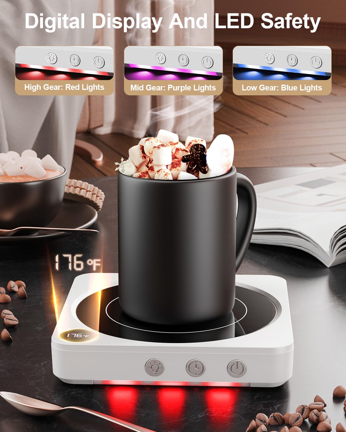 Mug Warmer - 36W Coffee Mug Warmer for Desk with Temperature Display, 2-12Hrs Auto Shut Off, Smart Candle Warmer - Ideal Coffee