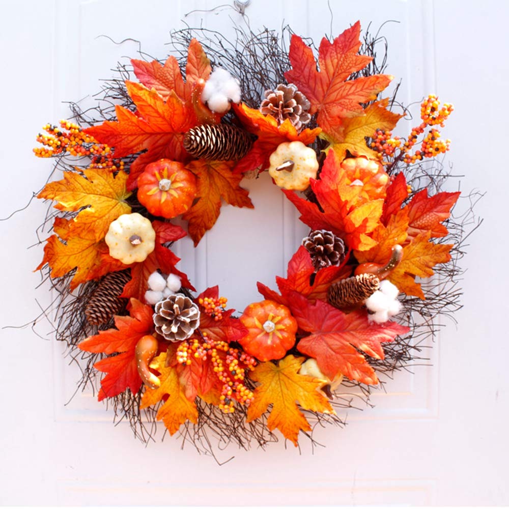 FEPITO 56 Pcs Fall Thanksgiving Decorations, Mini Artificial Pumpkins, Pine Cones, Fall Leaves, Acorns for Fall Party Decoration
