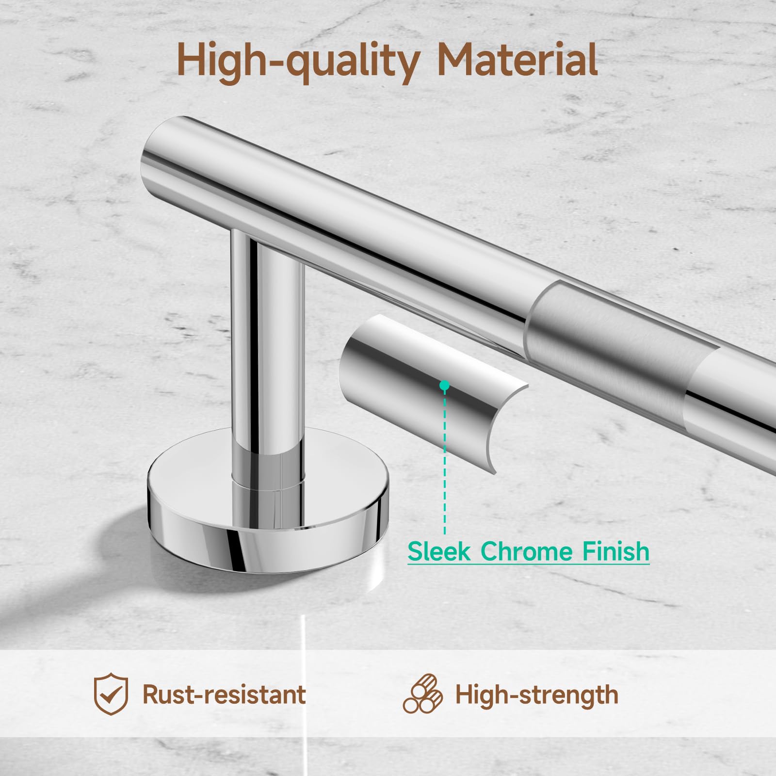 USHOWER Polished Chrome Towel Bar  9-Inch Towel Racks for Bathroom Wall-Mounted  SUS304 Stainless Steel Towel Rod Modern Home Decor (Total Length 12-Inch)