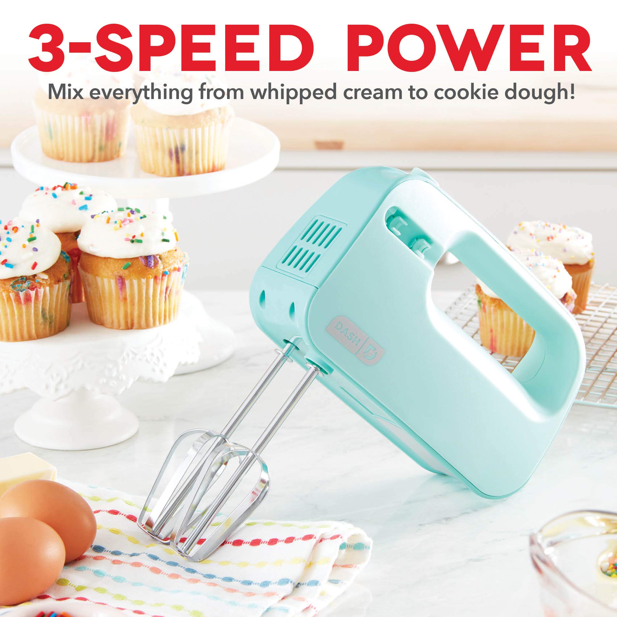 Dash Smartstore Deluxe Compact Electric Hand Mixer + Whisk And Milkshake Attachment For Whipping, Mixing Cookies, Brownies, Cake