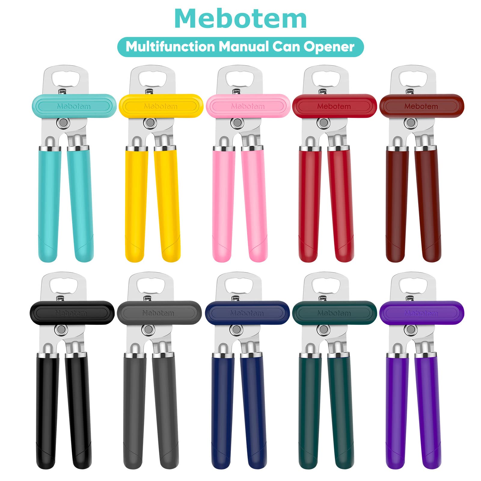 Mebotem 10 Colors, Manual Handheld Heavy Duty Hand Can Opener Smooth Edge Stainless Steel, Top Lid Kitchen Gadgets, Best Large R