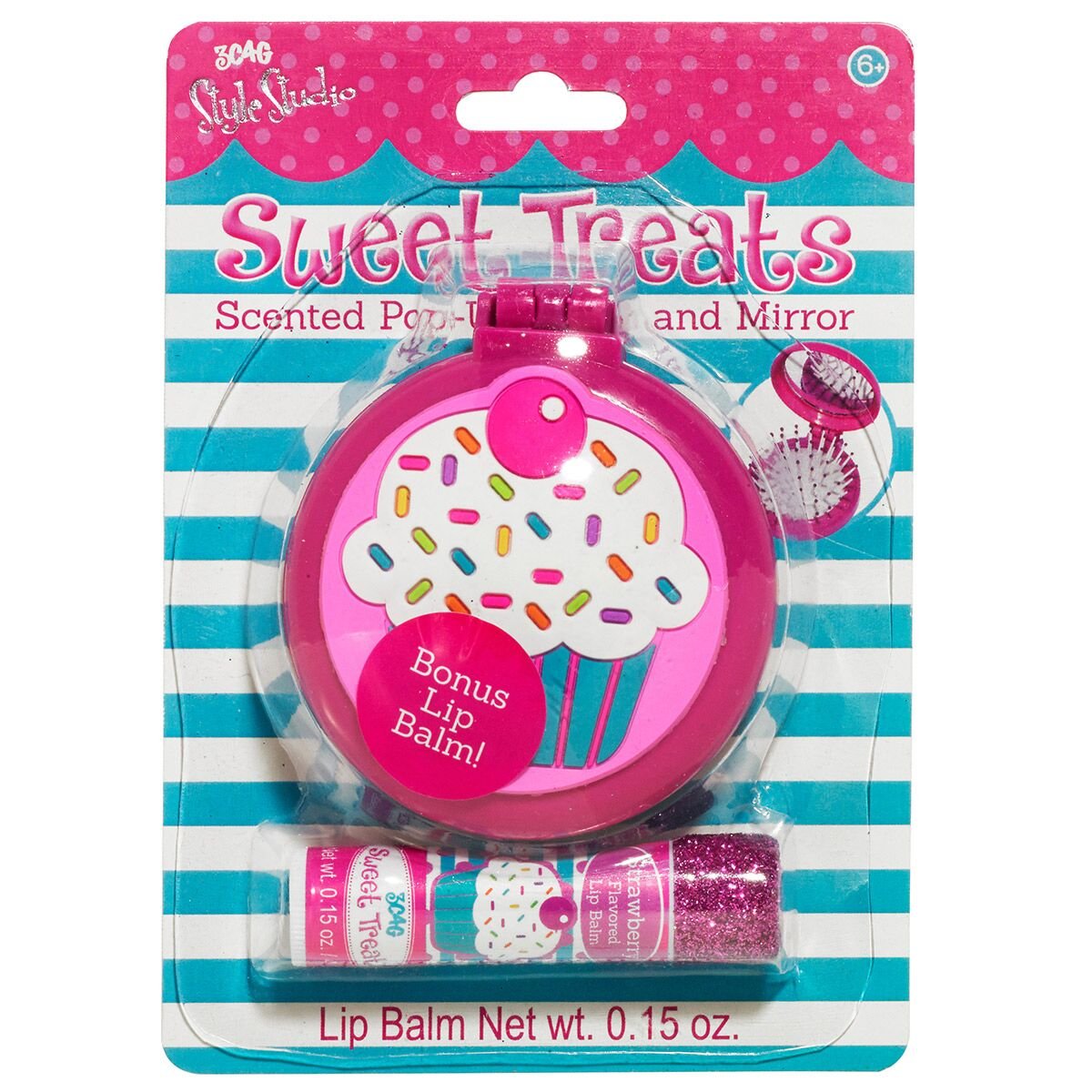 3C4G Cupcake Folding Brush & Mirror Set With Bonus Lip Balm
