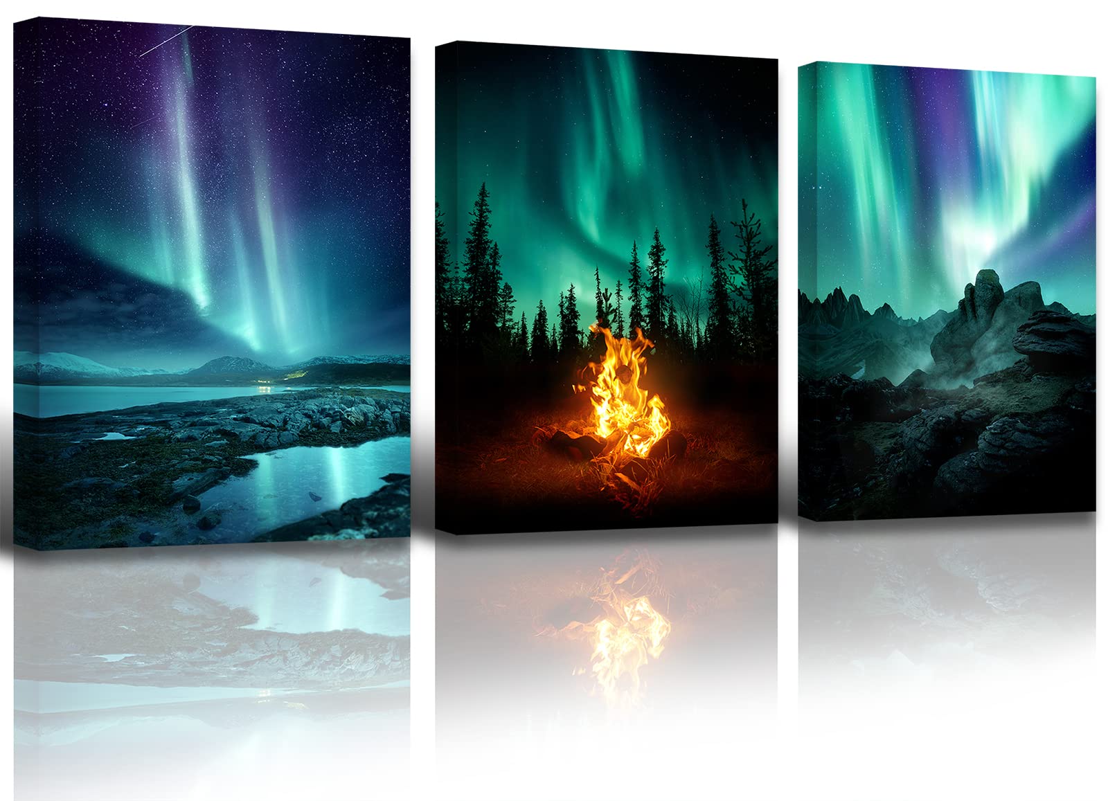 Wall Decor Living Room,Bedroom Northern Lights 3 Panel Canvas Wall Art Paintings For Wall Decorations Modern Bathroom Office Aur