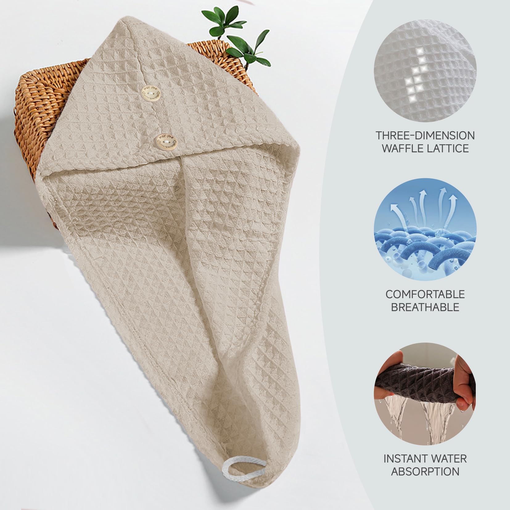 MaopaoBeauty Microfiber Waffle Weave Hair Towel Extra Large 27.5 * 10.5inch Quick Hair Drying Towel Breathable Hair Towel for We