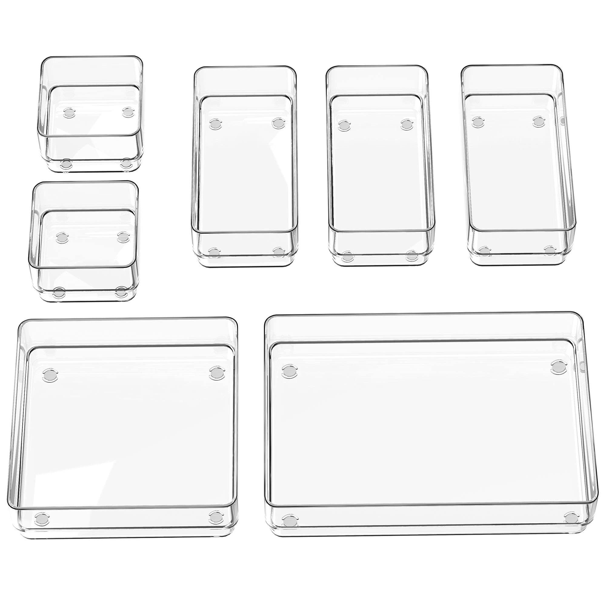 SMARTAKE 7-Piece Drawer Organizer with Non-Slip Silicone Pads, 4-Size Desk Drawer Organizer Trays Storage Tray for Makeup, Jewel