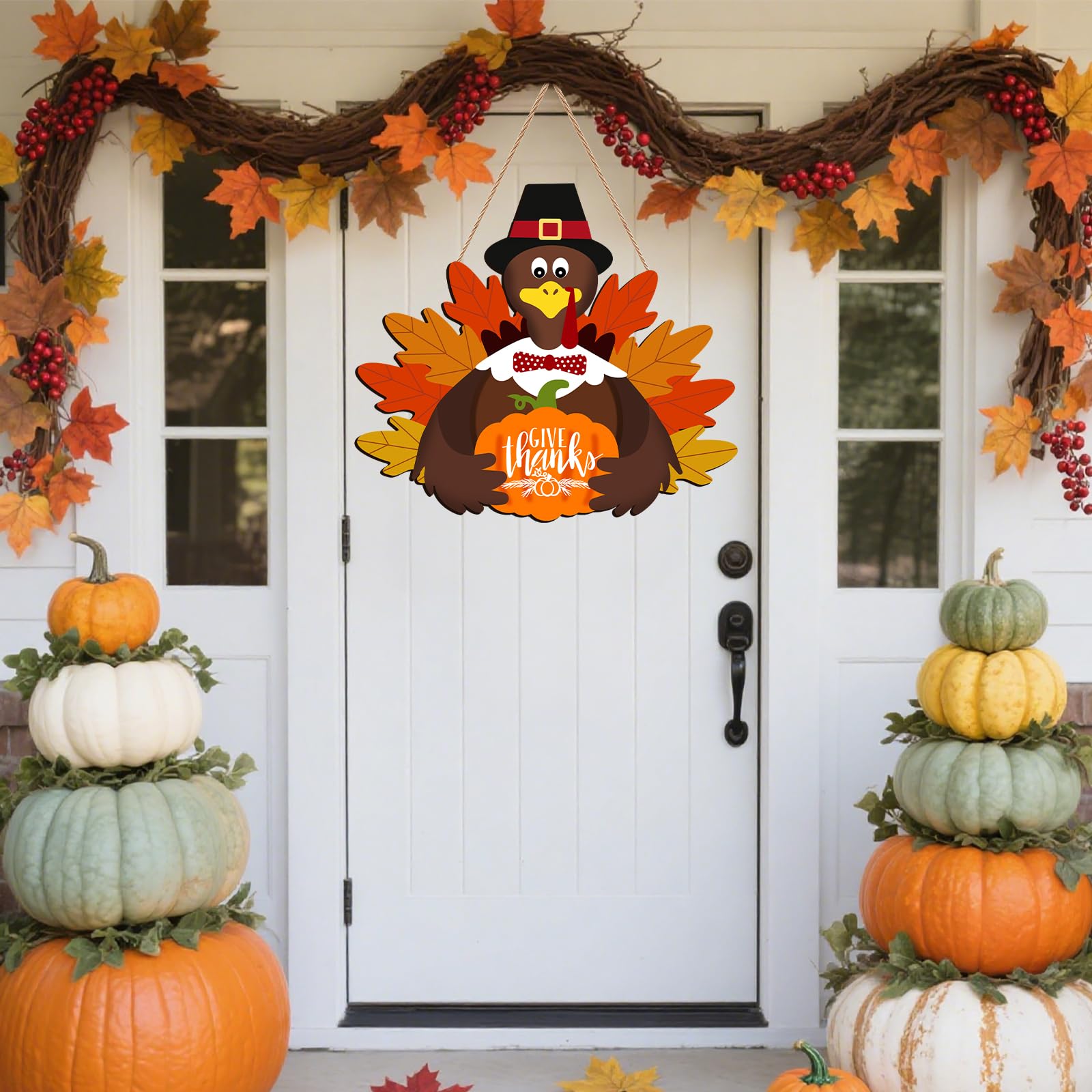 Thanksgiving Decorations for Front Door, Wooden Welcome Sign for Fall Decor, Hanging Turkey Autumn Sign for Harvest Home Farmhou