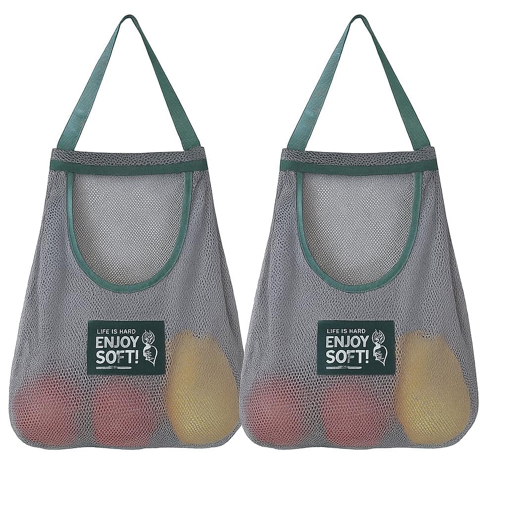 Khalak Hanging Storage Mesh Bags 2Pc Wall Hanging Fruit Basket For Vegetable Storage Tote Bags For Garlics, Potatoes, Onions Or 