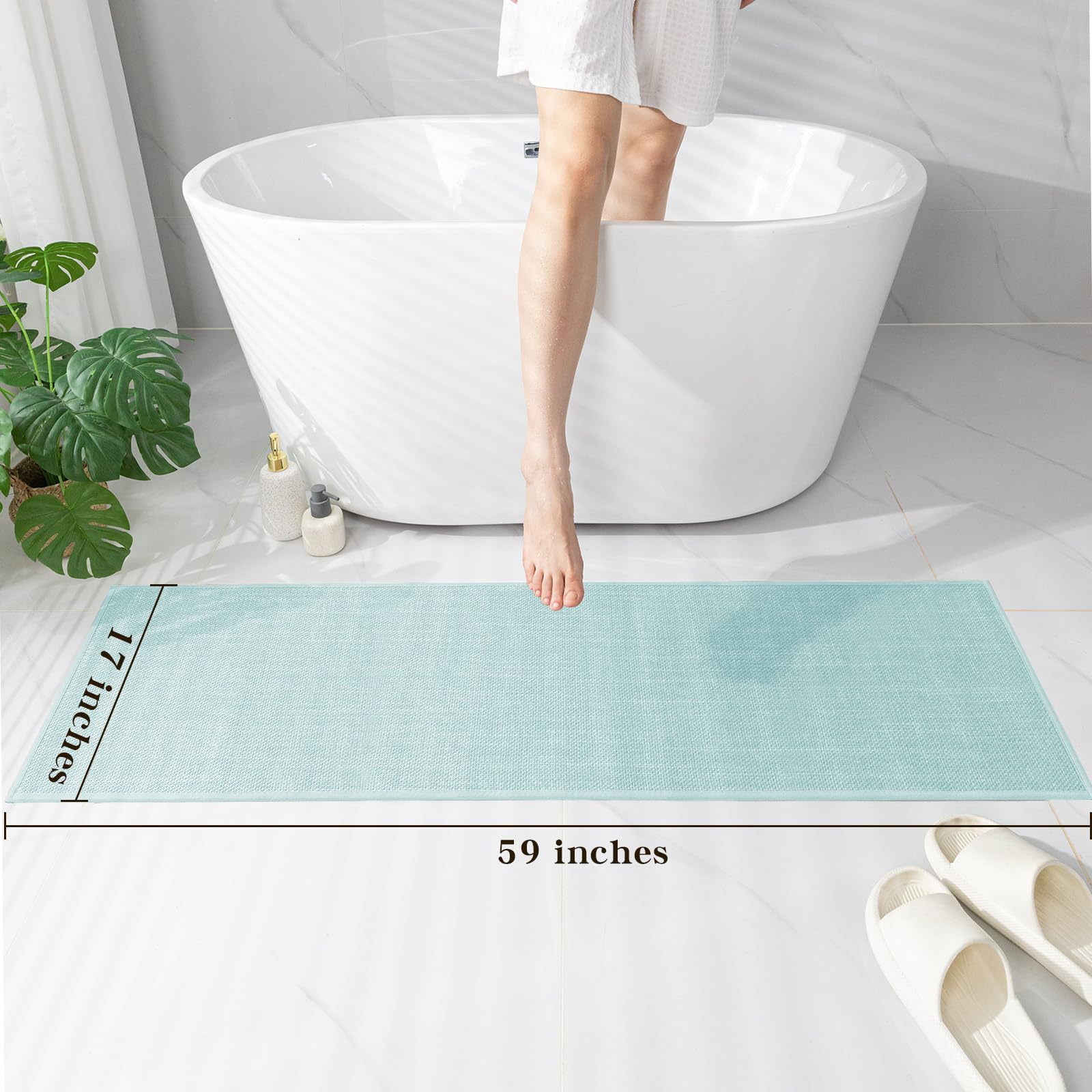 Chakme Bathroom Rugs Mat 59X17, Ultra Thin Non Slip Bath Mat Runner Quick Dry Absorbent Bath Mat For Bathroom Floor, (Light Blue