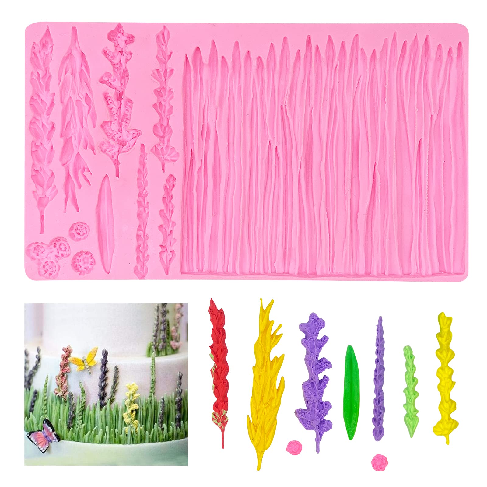 Lavender Flower Fondant Molds Wheat Leaf Candy Grass Silicone Mold For Diy Lace Cake Decorating, Chocolate Candy, Sugar Craft, E