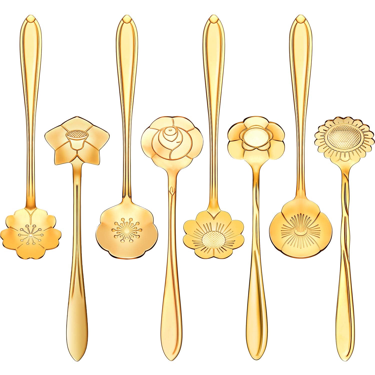 Chengu 8 Pieces Flower Coffee Tea Spoons Stainless Steel Sugar Spoons Tea Party Flower Fancy Tableware Set Stir Bar Creative Sti