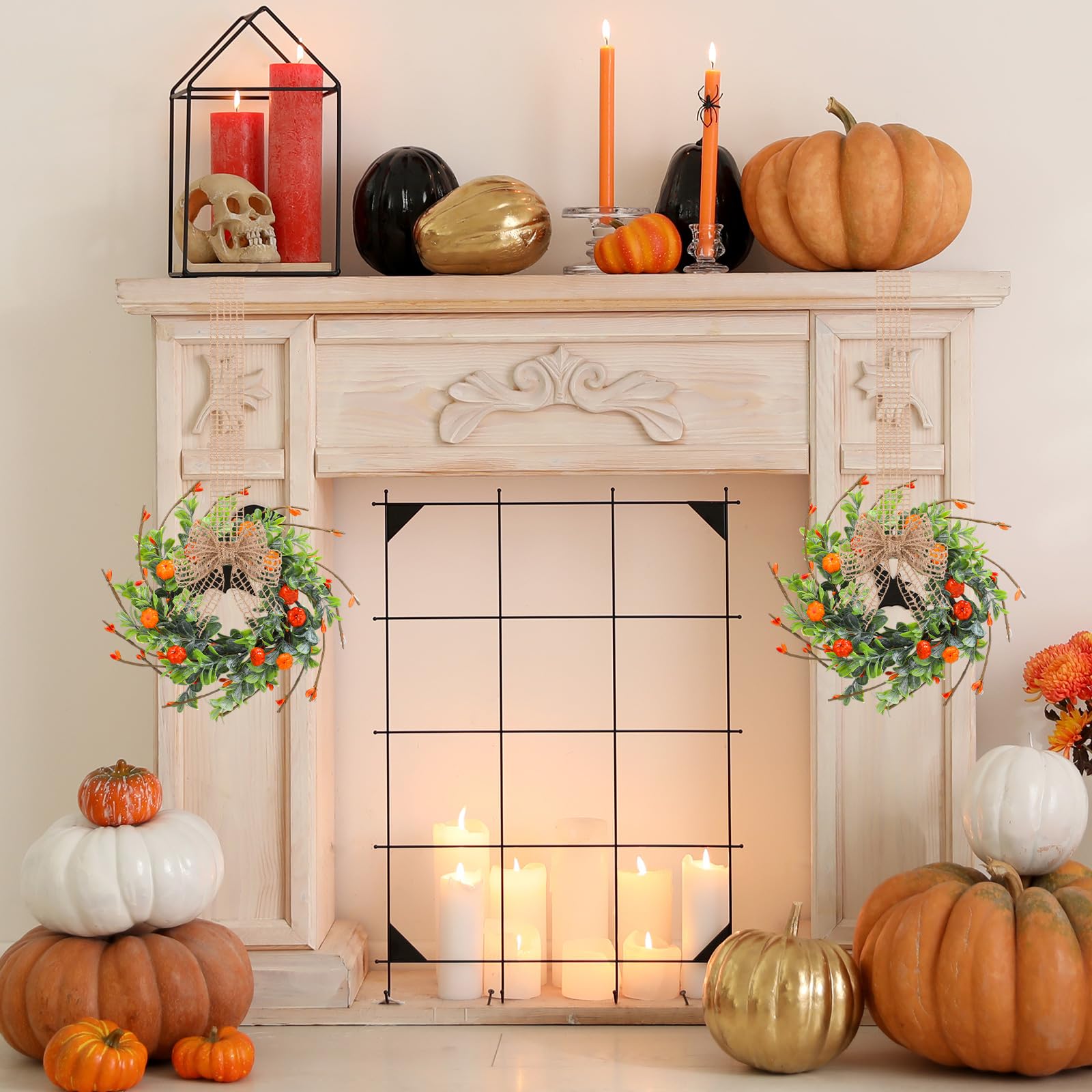 Hotop 6 Pcs Thanksgiving Candle Rings Wreaths Decorative Artificial Small Fall Wreaths Autumn Candle Holders Rattan Garland for