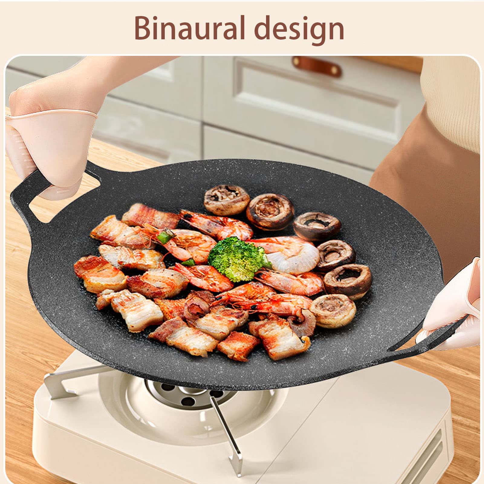 Rwoora Grill Pan,13 Inch Non-Stick Baking Pan+Brush+Dry Cloth,Barbecue Pot Outdoor Camping Grill Plate Fry Pan For Stove Tops &I