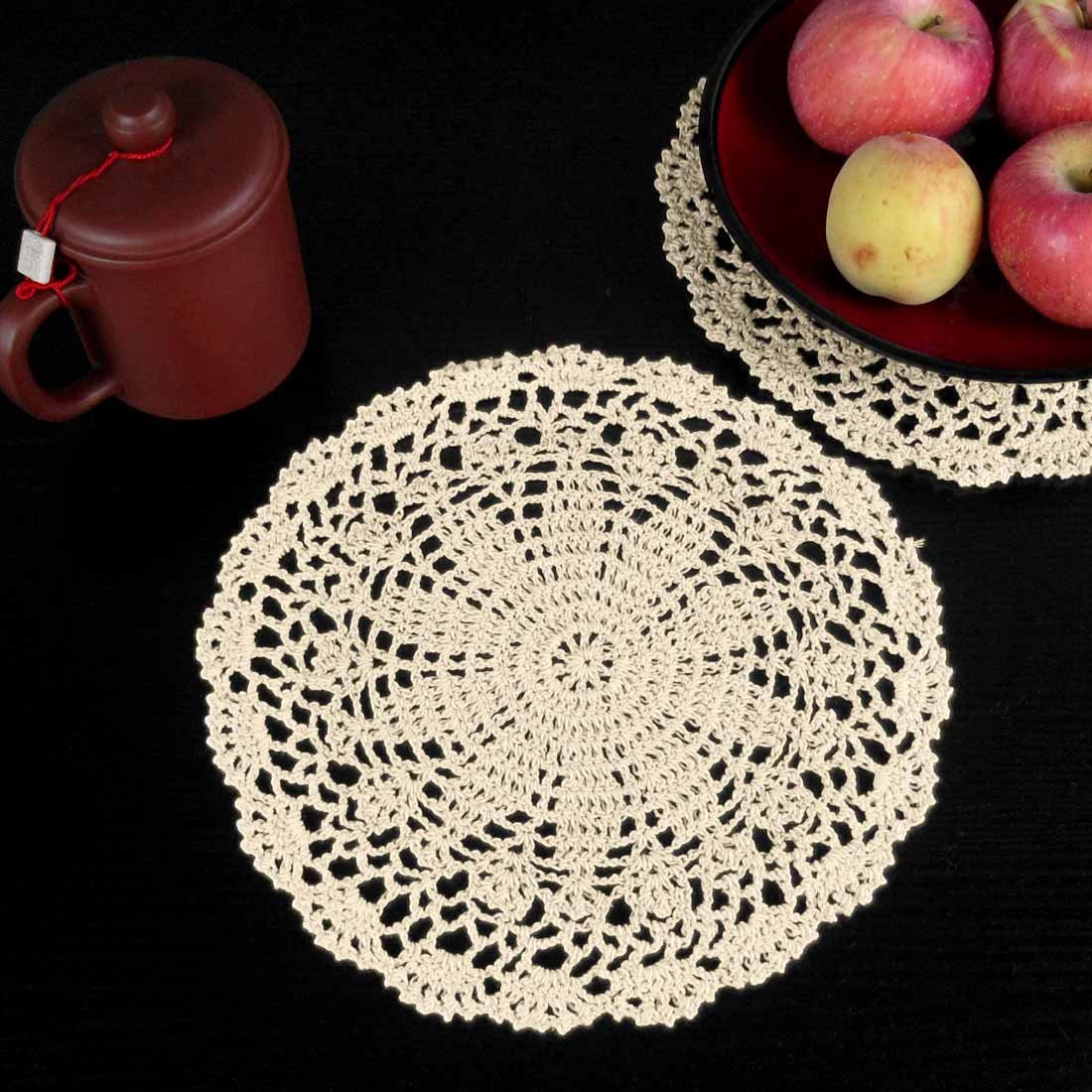 Kilofly Crochet Cotton Lace Table Placemats Doilies Value Pack, 4Pc, Beige, 10 Inch