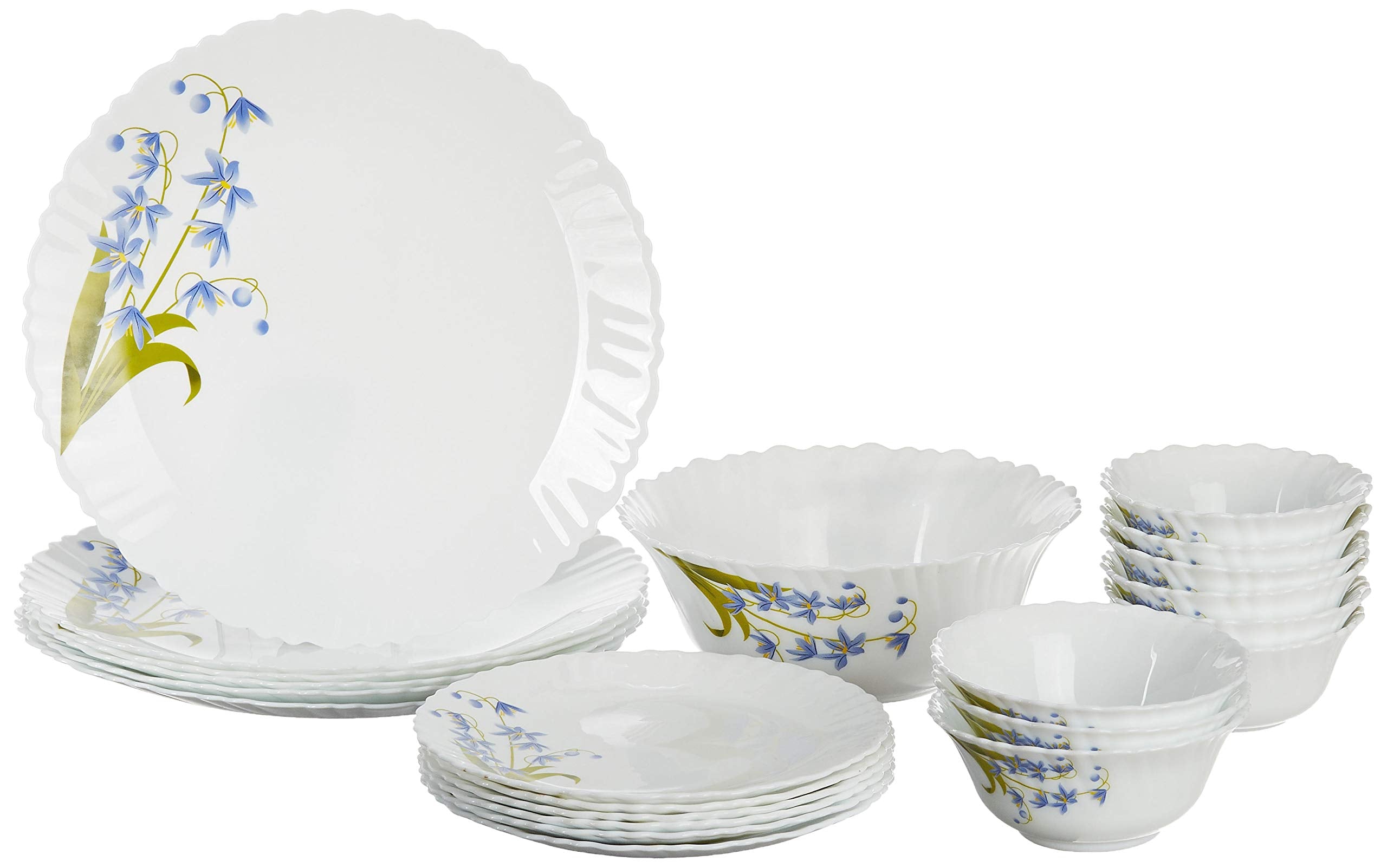 Borosil Fluted Lavender Dinner Set, 25-Pieces, White