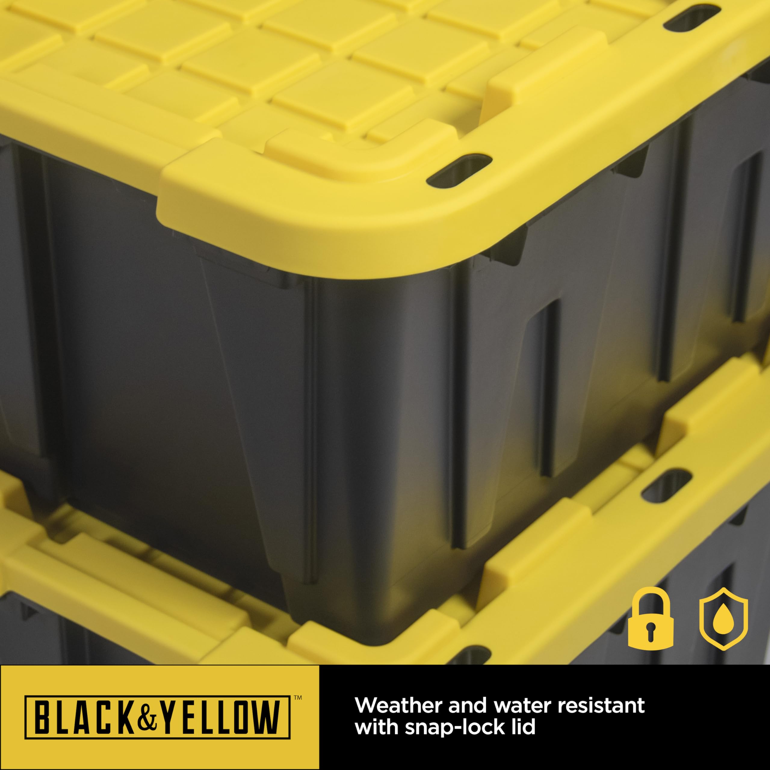 Cx Black & Yellow, 27-Gallon Heavy Duty Tough Storage Container & Snap-Tight Lid, (14.3   H X 20.6   W X 30.6   D), Weather-Resi