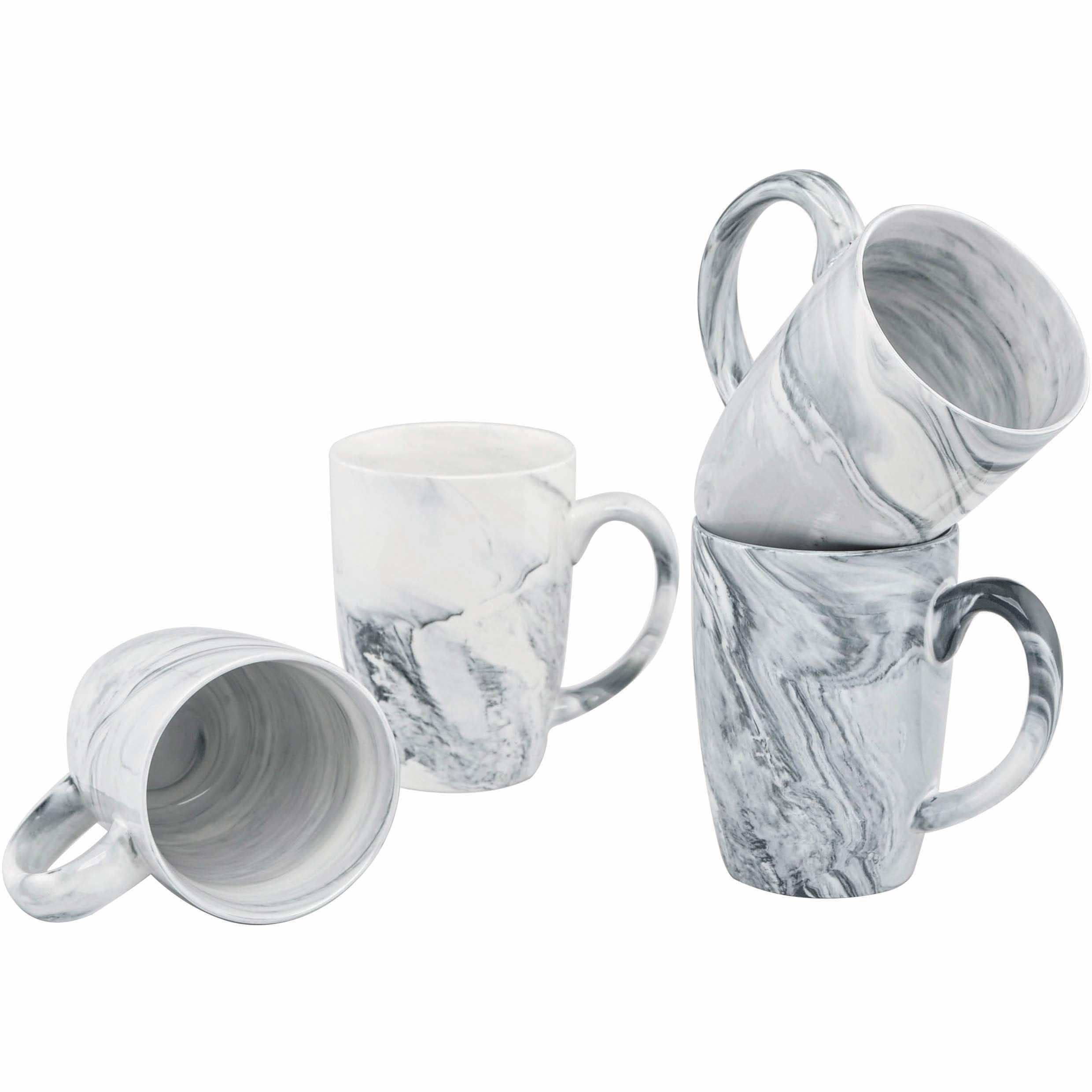 Culver 16-Ounce Palermo Ceramic Mug Set Of 4 Marbleized (White And Black Olive)