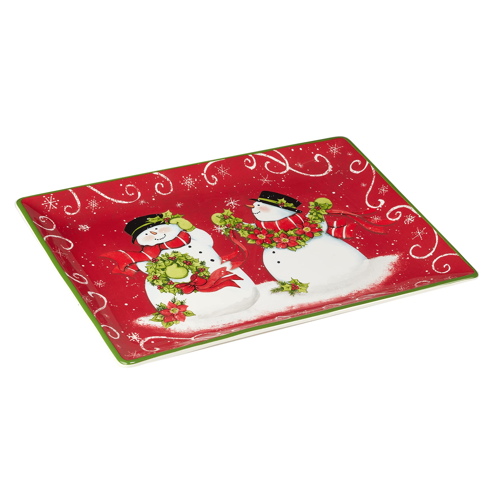 Certified International Holiday Magic Snowman Rectangular Serving Platter, 14'' X 10'', Multicolor, Large