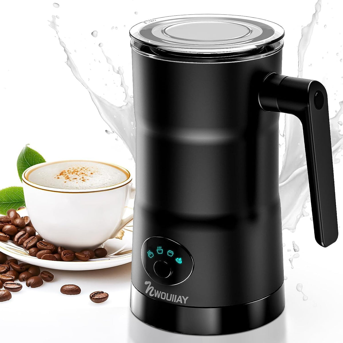 Nwouiiay 4 In 1 Milk Frother Electric And Steamer 11.8 Oz/350Ml Hot/Cold Foam Maker Intelligent Temperature Control Electric Mil