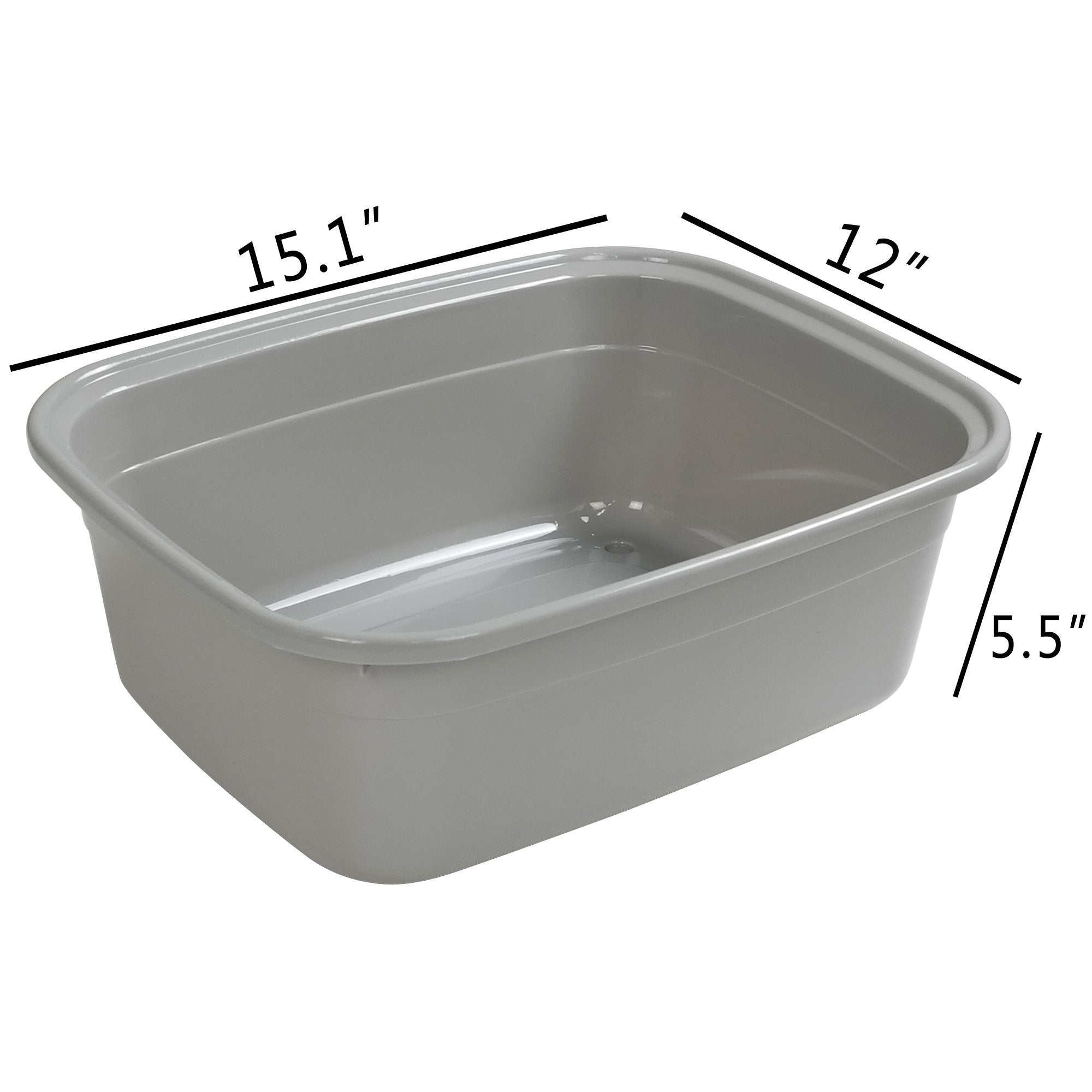 Begale 14 Quart Rectangular Dishpan Basin For Washing Dishes, Set Of 4, Grey