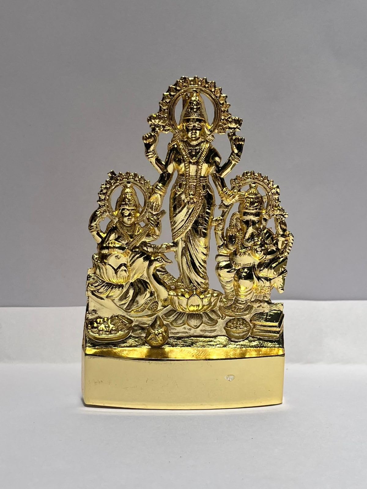 Buy N Relax Laxmi Ganesh Saraswati Statue, Gold-Plated Metallic Statue, Hindu Religious Decor 11Cm Idol