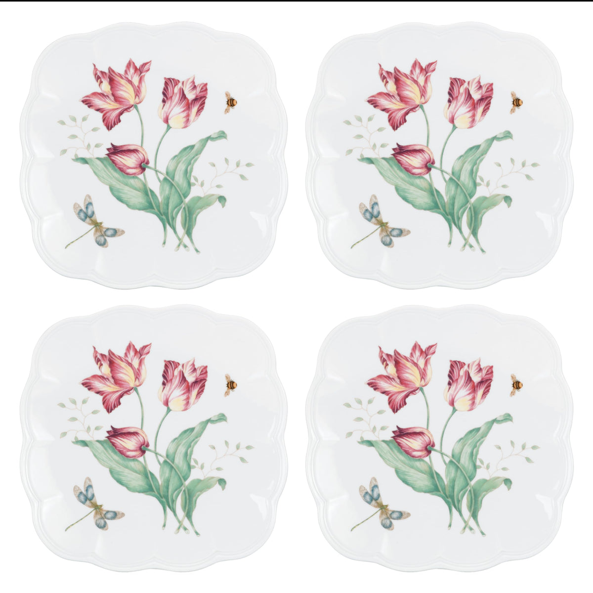 Lenox Butterfly Meadow Square 4Pc Accent Plates, 4 Count, Multi