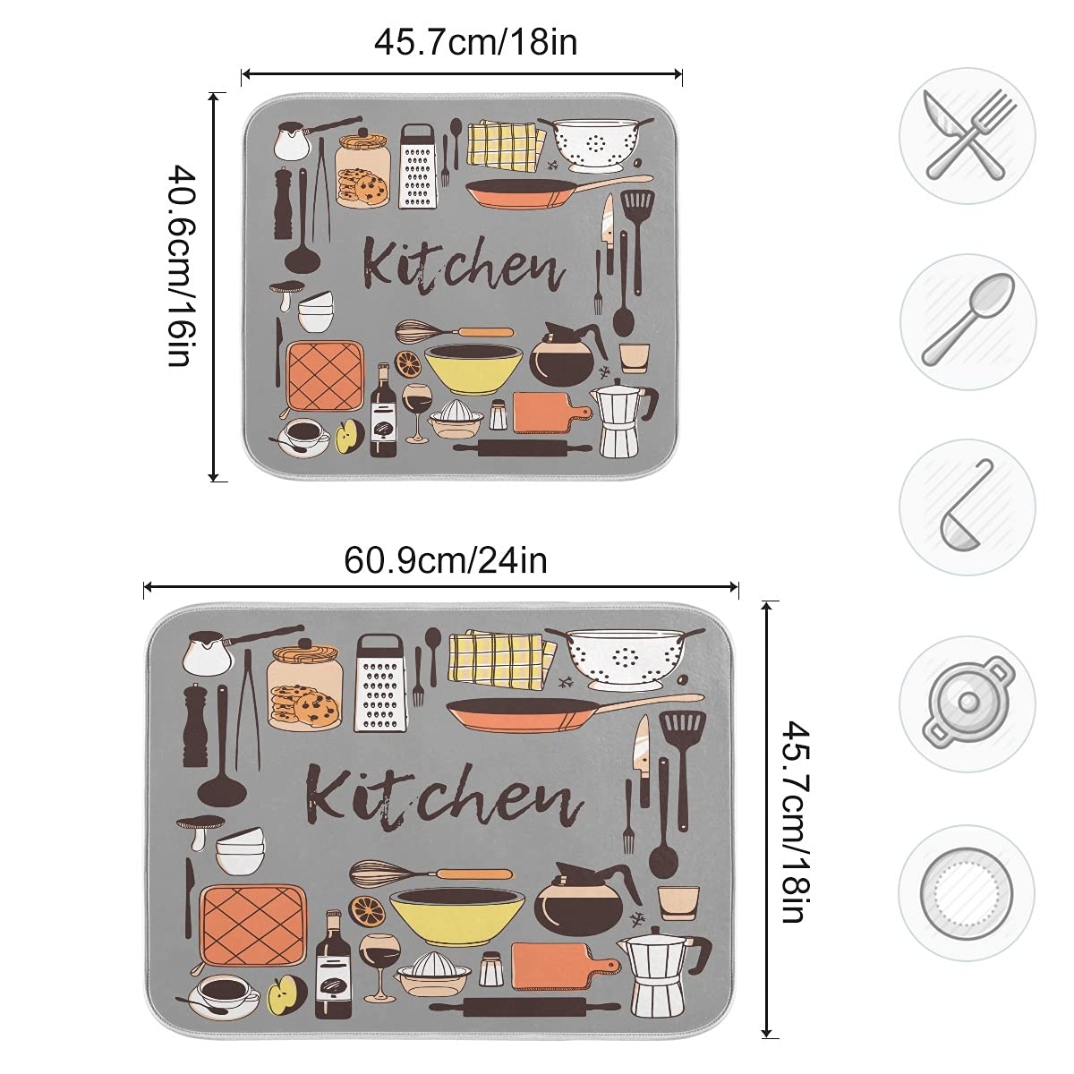 Kitchen Tools Microfiber Dish Drying Mat 18X24 For Kitchen Counter Grey Reversible Dishes Pad Dish Drainer Rack Mats Absorbent F
