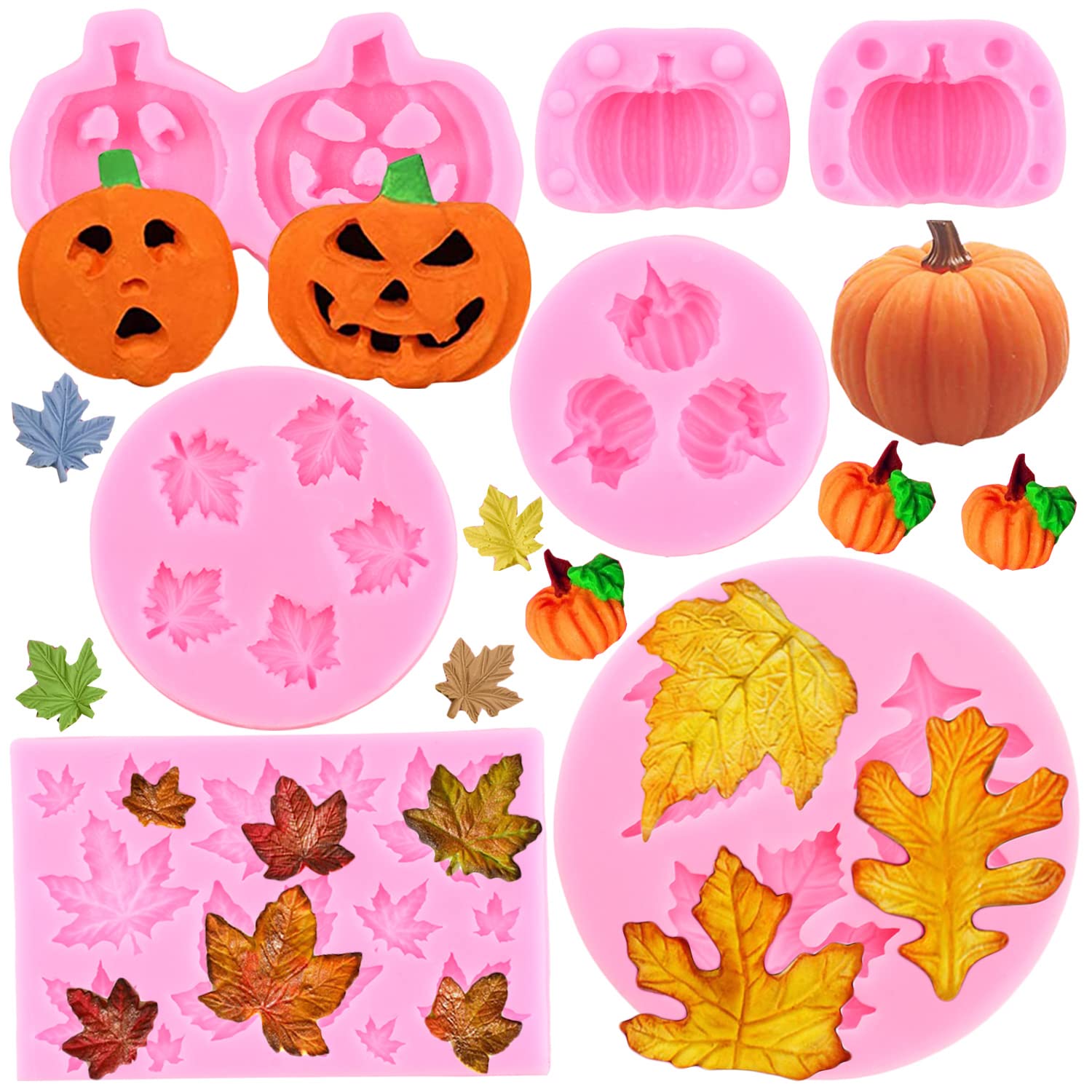 Miyahouse Pumpkin Maple Leaves Fondant Mold Mini 3D Pumpkin Maple Leaves Mold For Cake Decoration Cupcake Topper Candy Chocolate