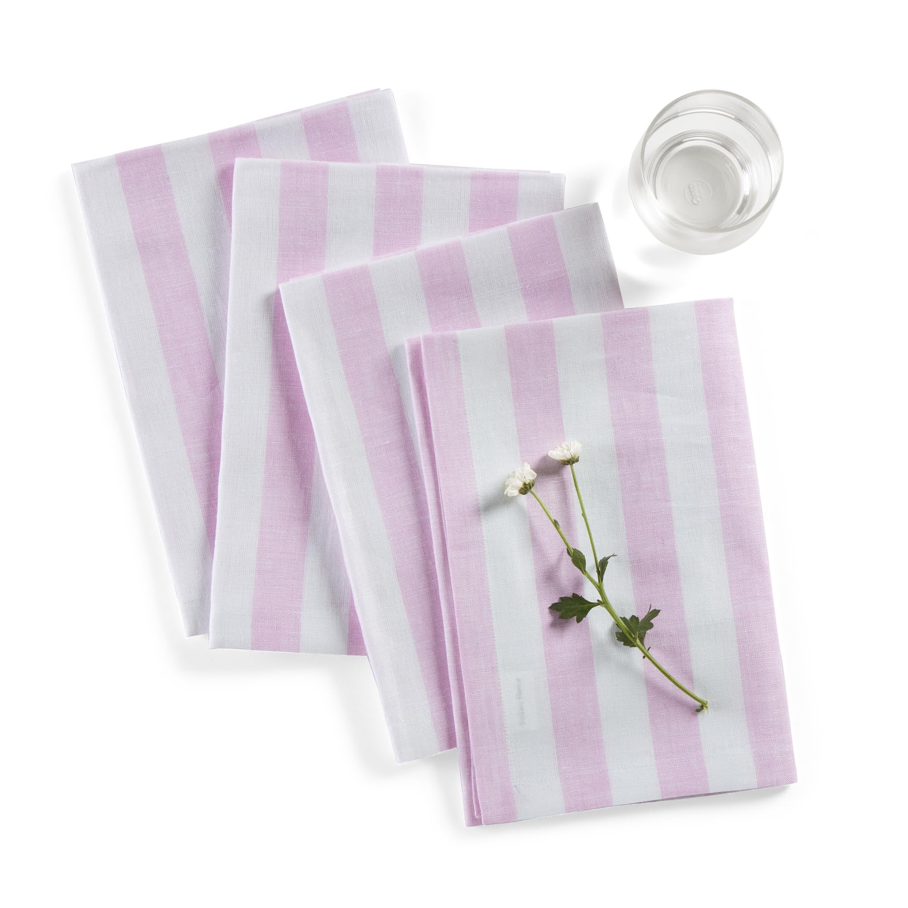 Solino Home Stripe Linen Dinner Napkins 20 X 20 Inch - 100% Pure Linen Pink And White Cloth Napkins Set Of 4 For Spring, Easter
