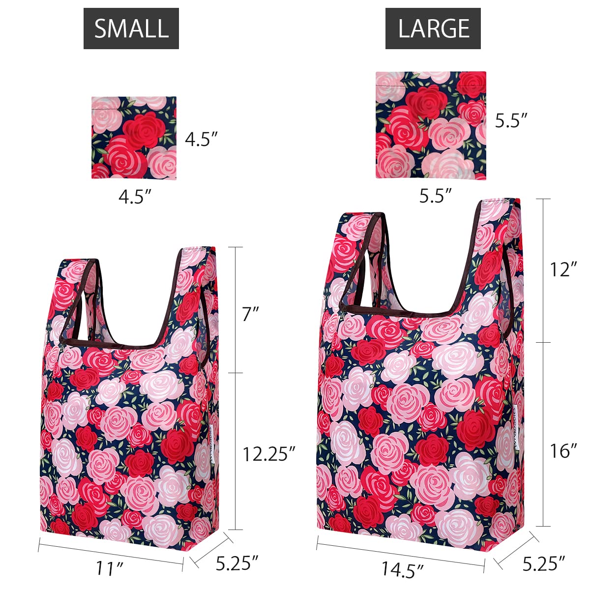 Wrapables Jolibag Collection Reusable Shopping Bag (Set Of 2), Pink Roses