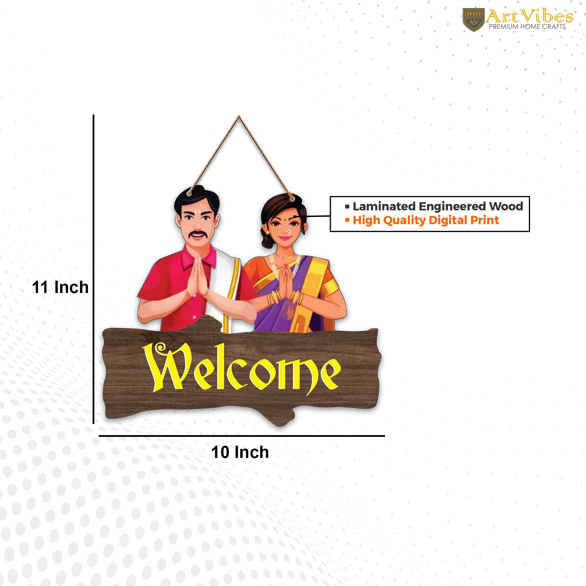 Artvibes Decorative Welcome Sign Wooden Wall Hanger For Gateway | Home Decor | Office | Gifts | Bedroom | Designer Artwork Decor